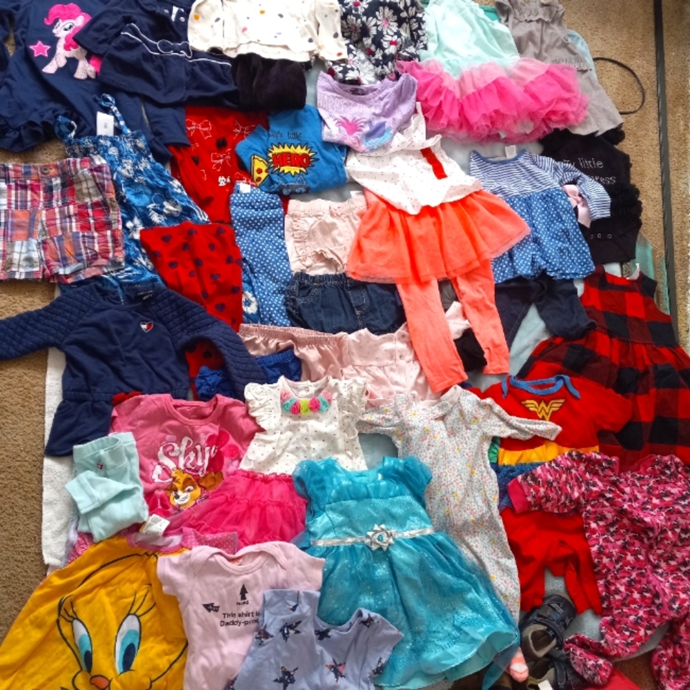 Girls shirts,shorts, shoes,jackets,dresses,onezies,pants,matching outfits..